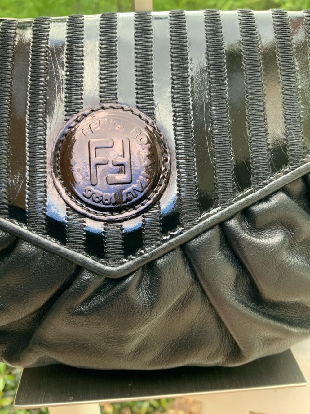 Fendi Rare Black VTG Leather Zippered Clutch with Logo Patch, COA and dust bag - Picture 3 of 16